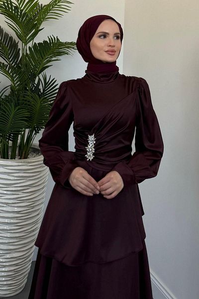 MERVEN AKYÜZ Βραδινό φόρεμα Simera Stone Layer Plum