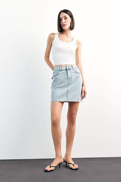 DeFacto Fusta mini Jean brodata F9551AX25SM