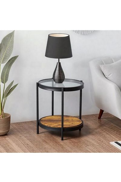 private house Set of 2 single-serve tables with a glass top and honey-colored wood