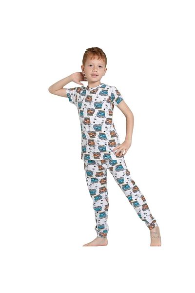 Yağmur Giyim Cream Safari Pattern Boys Pajama Set 3-10 Years 3103