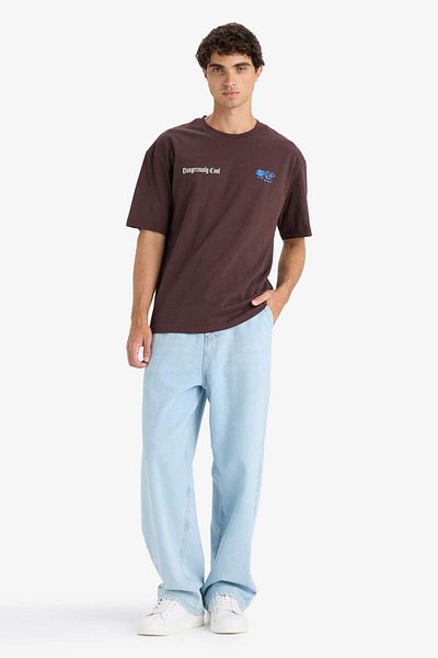 DeFacto Boxy Fit Crew Neck Printed Short Sleeve T-Shirt F8593Ax25Hs