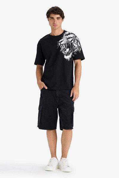DeFacto Boxy Fit Crew Neck Printed Short Sleeve T-Shirt F8648Ax25Hs