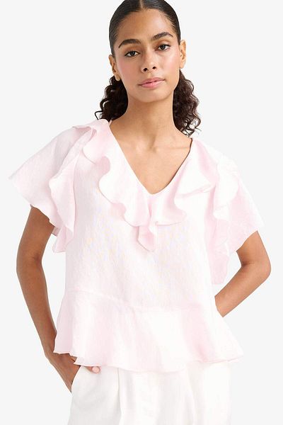 DeFacto Regular Fit V Neck Modal Short Sleeve Blouse F8319Ax25Au