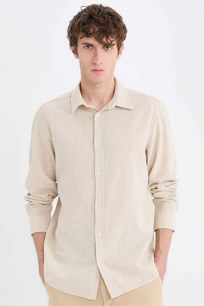 DeFacto 100% Cotton Regular Fit Polo Neck Cotton Long Sleeve Shirt D6161Ax25Sp