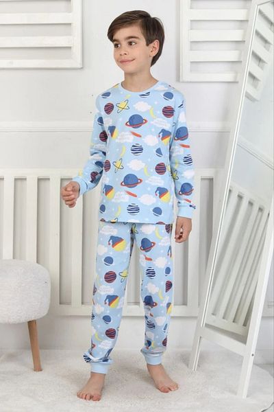 Yağmur Giyim Isob Mars Cloud Patterned 100% Cotton Boys Pajama Set 3-8 Years 51309-m