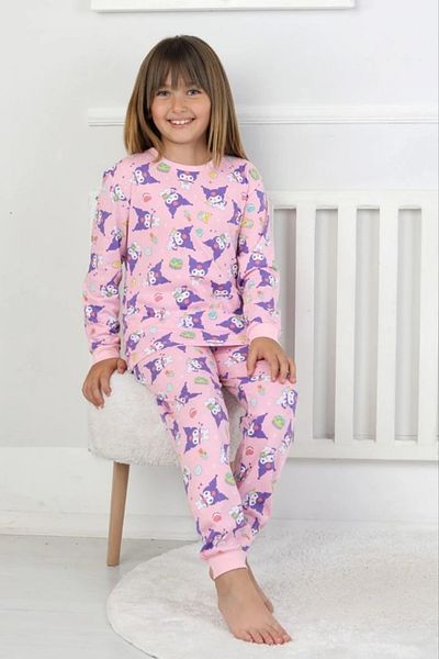 Yağmur Giyim Isob Pink Kuromi Patterned 100% Cotton Girls Pajamas Set 3-8 Years 51209-P