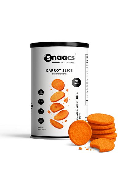 snaacs Crispy Carrot Slices | Sweet & Crisp | Air-Fried Vegetable Snack Tube - Pack of 4 oz | 113 g