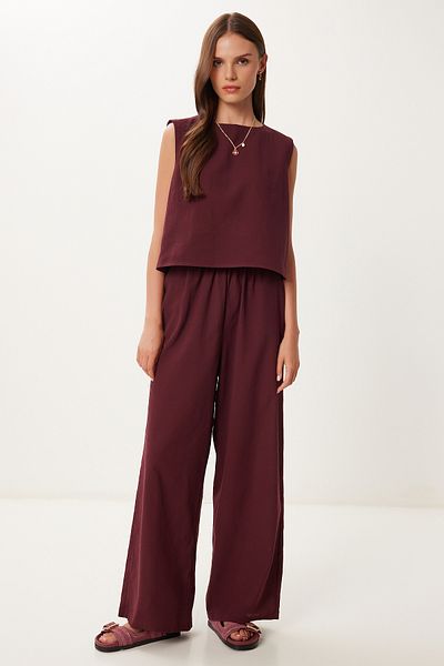 Lovelyİstanbul Linen Blouse Pants Suit Hrv0001 Bordo