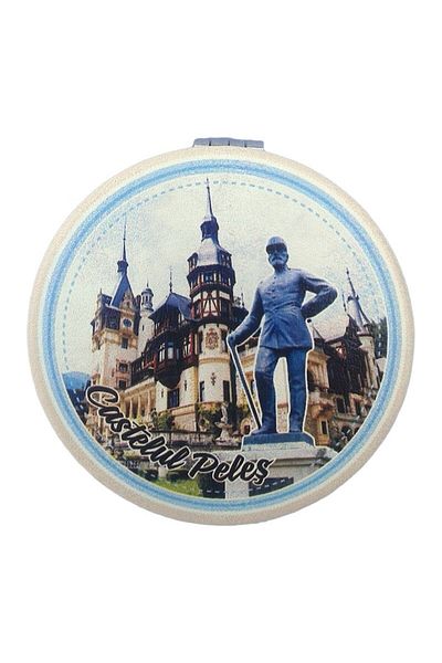 OEM Oglindă de buzunar metalică, Castelul Peleș, 7x7cm, multicoloră
