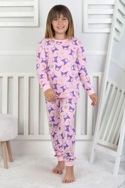 Yağmur Giyim Isob Pink Kuromi Patterned 100% Cotton Girls Pajamas Set 3-8 Years 51209-P