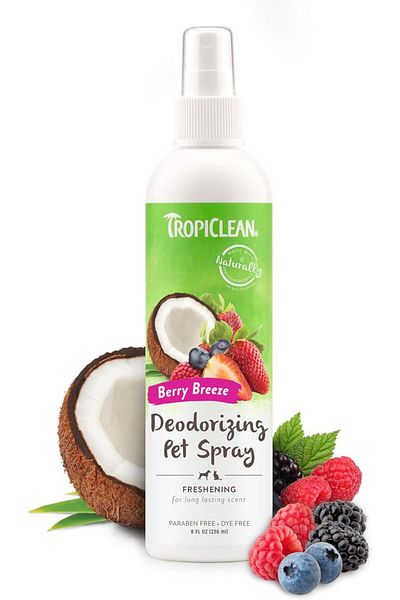 Tropiclean Dog Perfume, Long Lasting Berry Cologne, Deodorizing Spray for Smelly Dogs, After Bath De