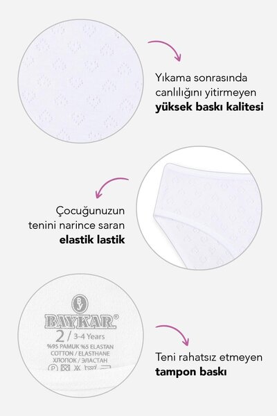 BAYKAR Kız Çocuk Beyaz Pamuklu Transfer Ribanalı Basic Külot 3lü Paket 5062 Beyaz
