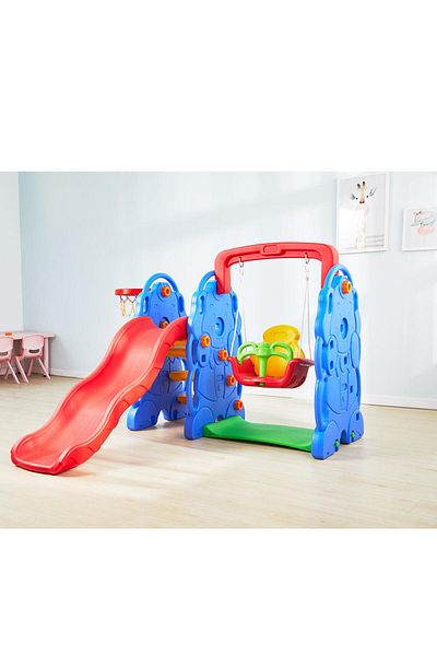rexa أرجوحة فيل 3 في 1 مع زحليقة وحلقات كرة سلة - 178×164×128 سم، مناسبة للاستخدام الداخلي/الخارجي