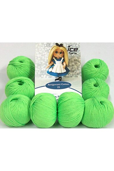 Ice yarns 8x25 جرام. AMIGURUMI COTTON 25 قطن، أكريليك أخضر نيون بيبي، خيوط صي...