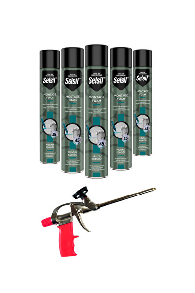 Selsil Poliüretan Tabancalı Montaj Köpüğü 845 Gr -750 Ml. 5 Adet + Demir Köpü...