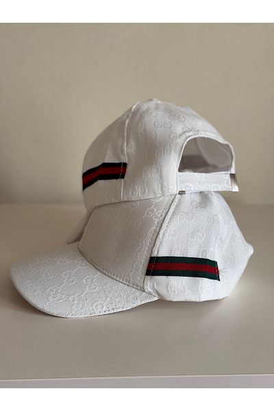 NO BRAND Men Women Unisex White Special Woven Stripe Detailed Hat