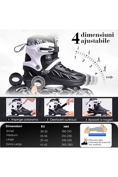 Elindor Adjustable rollers for children and adults, silicone light wheels, L 37-40, Black