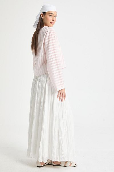 minaaise Pink Modal Fabric Striped Front Tie Blouse 29292
