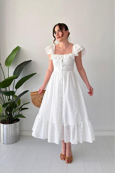 MaziButik Ruffled Fisto Dress White