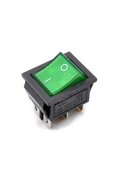 OEM 2-position push button, KCD4, green, 6 pins