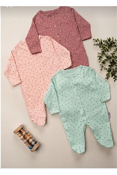Baby Wings 100% Cotton Snap Booties Floral Themed Jumpsuit 3 Piece Set
