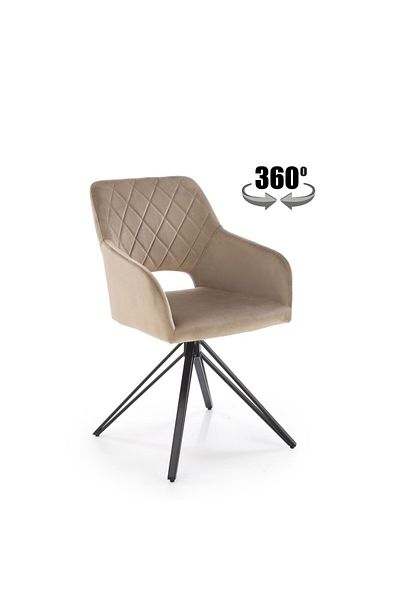 Halmar Upholstered living room chair, 360 degree swivel, metal legs, beige velvet, 86 x 57 cm