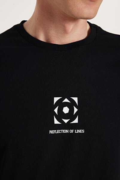 Tudors Ανδρικό T-shirt Slim Fit Slim Fit 100% βαμβακερό μαλακό μπλουζάκι με εμπριμέ μαύρο Crew