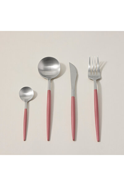 LA MESA طقم أدوات مائدة عصري مكون من 16 قطعة بمقبض فضي ووردي