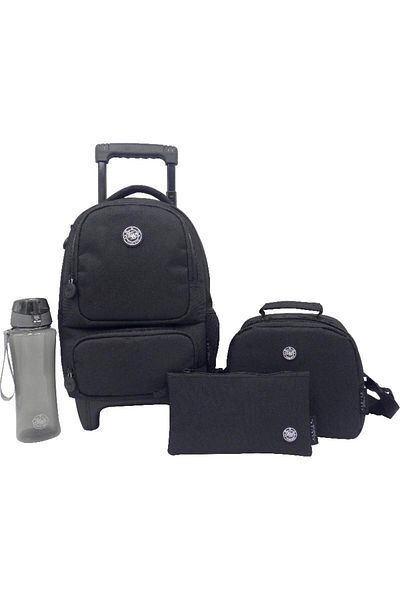 Atrium Solid Black 4-in-1 Value Set Trolley Bag with Accessories – 14 Inch