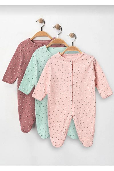 Baby Wings 100% Cotton Snap Booties Floral Themed Jumpsuit 3 Piece Set