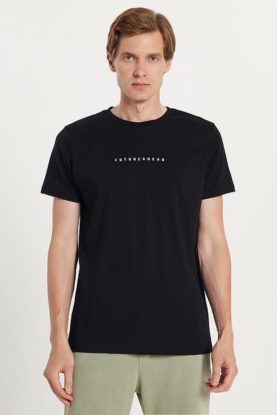 Tudors Ανδρικό T-shirt Slim Fit Slim Fit 100% βαμβακερό μαλακό μπλουζάκι με εμπριμέ μαύρο Crew