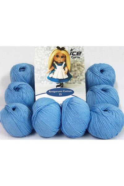 Ice yarns 8x25 جرام. AMIGURUMI COTTON 25 قطن، أكريليك أزرق فاتح بيبي، خيوط صي...