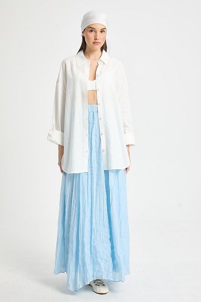 minaaise Blue 100% Modal Wrinkled Lined Long Skirt 29290