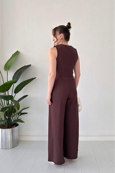 MaziButik Striped Vest Suit Brown