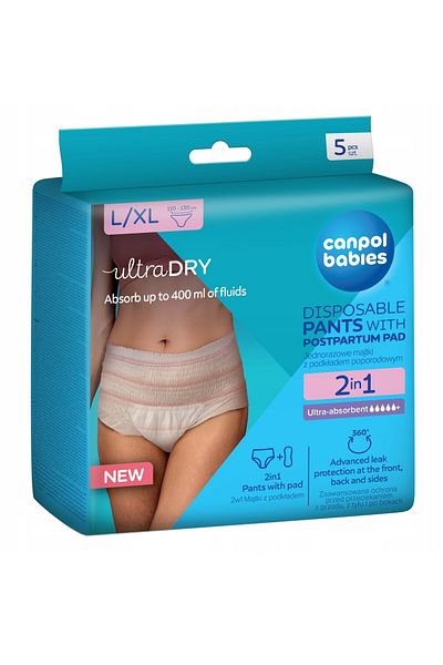 Canpol babies Set 5 chiloti postnatali de unica folosinta 2 in 1 cu tampon inclus 78/012, marimea L/XL, 110-130 cm