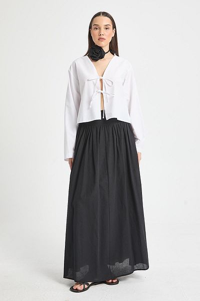 minaaise Black Waist Gipe Elastic Voile Lined Long Skirt 29269