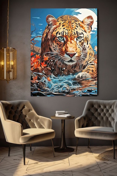 özkacar LEOPARD SLIKA NA PLATNU ULAZAK U REKU UJESANJEM ZID KUĆE DNEVNA SOBA ...