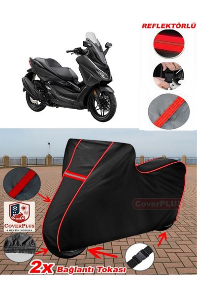 CoverPlus Honda Forza Tarpaulin Black Red Stitched Motorcycle Tarpaulin Motor Cover Tent Nss250 Tarp