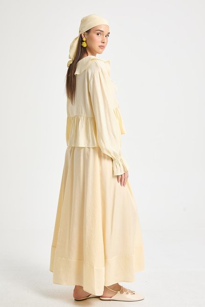 mina aise Yellow 100% Modal Ruffle Detailed Front Tie Blouse 29255