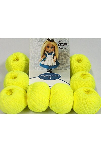 Ice yarns 8x25 جرام. AMIGURUMI COTTON 25 قطن، أكريليك أصفر نيون بيبي، خيوط صي...