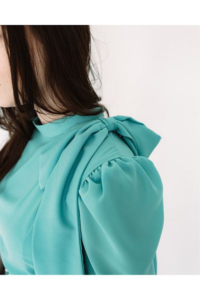 MAYA STORE Elegant turquoise veil dress, midi cut, slightly puffed three-quarter sleeves, M