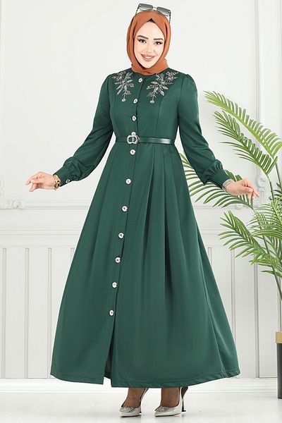 ModaMerve Φόρεμα με κουμπιά μπροστά 432DVL897-M Emerald