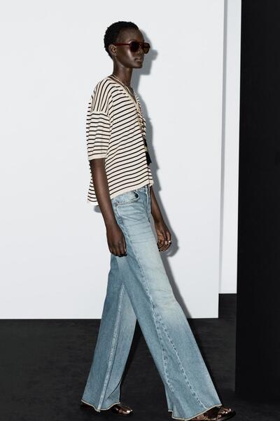 Massimo Dutti Çizgili V yaka kazak
