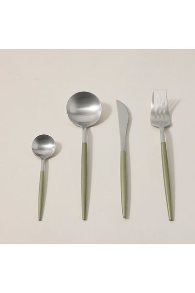 Rio 16 Pieces Modern Cutlery Set Silver And Green Handle