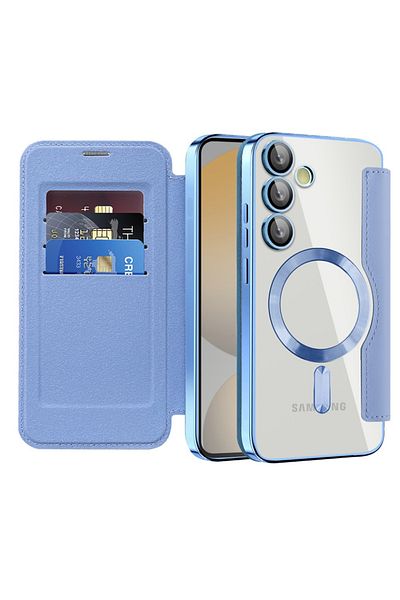 SKYDDAR INNOVATION Husă pentru Samsung Galaxy S24 FE, SmartMag Book, Magsafe, RFiD, suport pentru carduri, set de autocolante, albastră