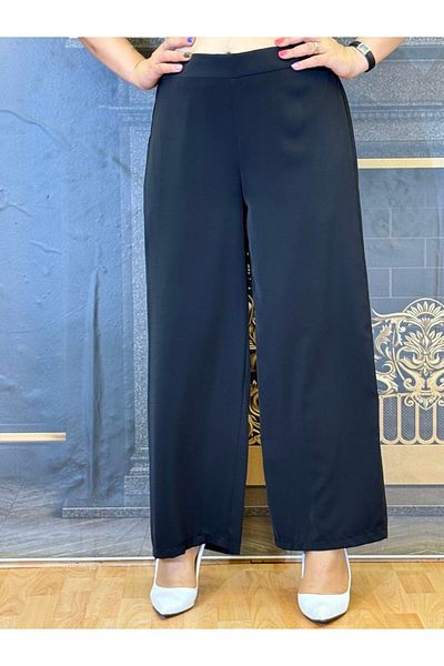 Yeşilmoda Loose Trousers,Women'S,Black.Crepe Fabric,Semi-Lined,Summer,High Waisted,Lycra Pants Waist,Casual