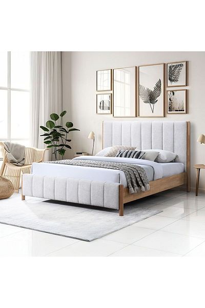 Danube Home Avalon 160x200 Queen Bed W/Upholstered Headboard-Pearl