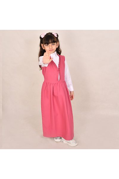 HAWRAA Pink apron with soft ruffles in the middle and a tie closure - primary