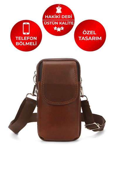 CERFF LEATHER CLUP Genuine Leather Shoulder Strap Phone Holder & Card Holder