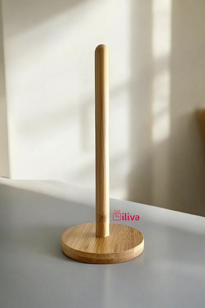 İLİVA Bamboo paper towel holder - table top roll napkin holder - vertical paper towel holder - round